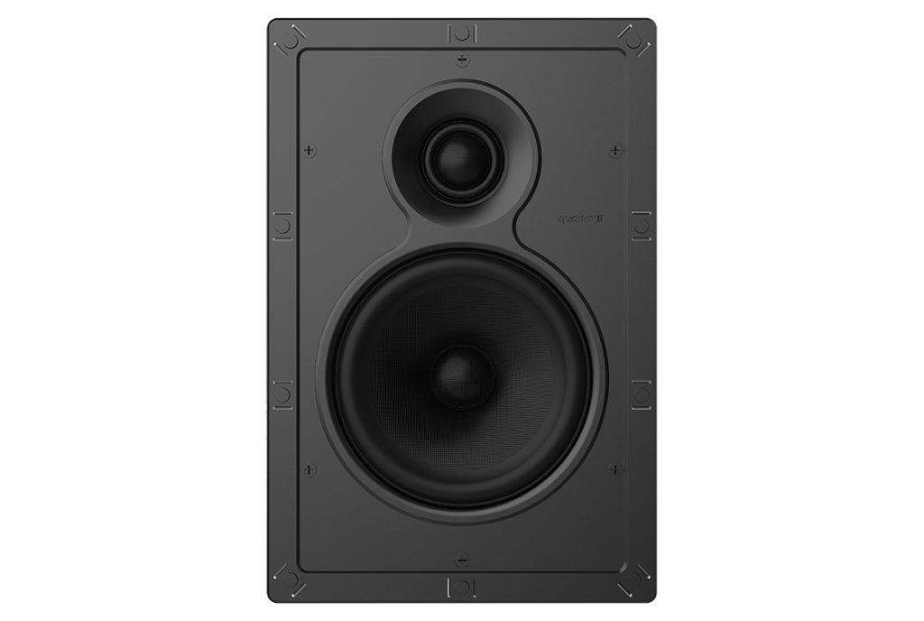 Quadral Casa Ci6 In-Wall Speaker Quadral two-way speaker with a small dome tweeter above a large woofer on a gray front panel