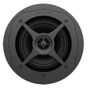 Quadral round car audio speaker driver with central tweeter and three-spoke spider in black housing