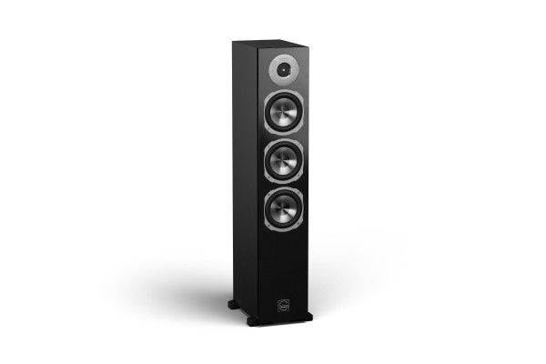 Quadral Signum 70 Floorstanding Speakers Tall floor-standing speaker with four circular drivers in a black cabinet.