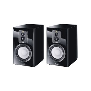 Pair of black Magnat bookshelf speakers with dual small drivers and a large front woofer.