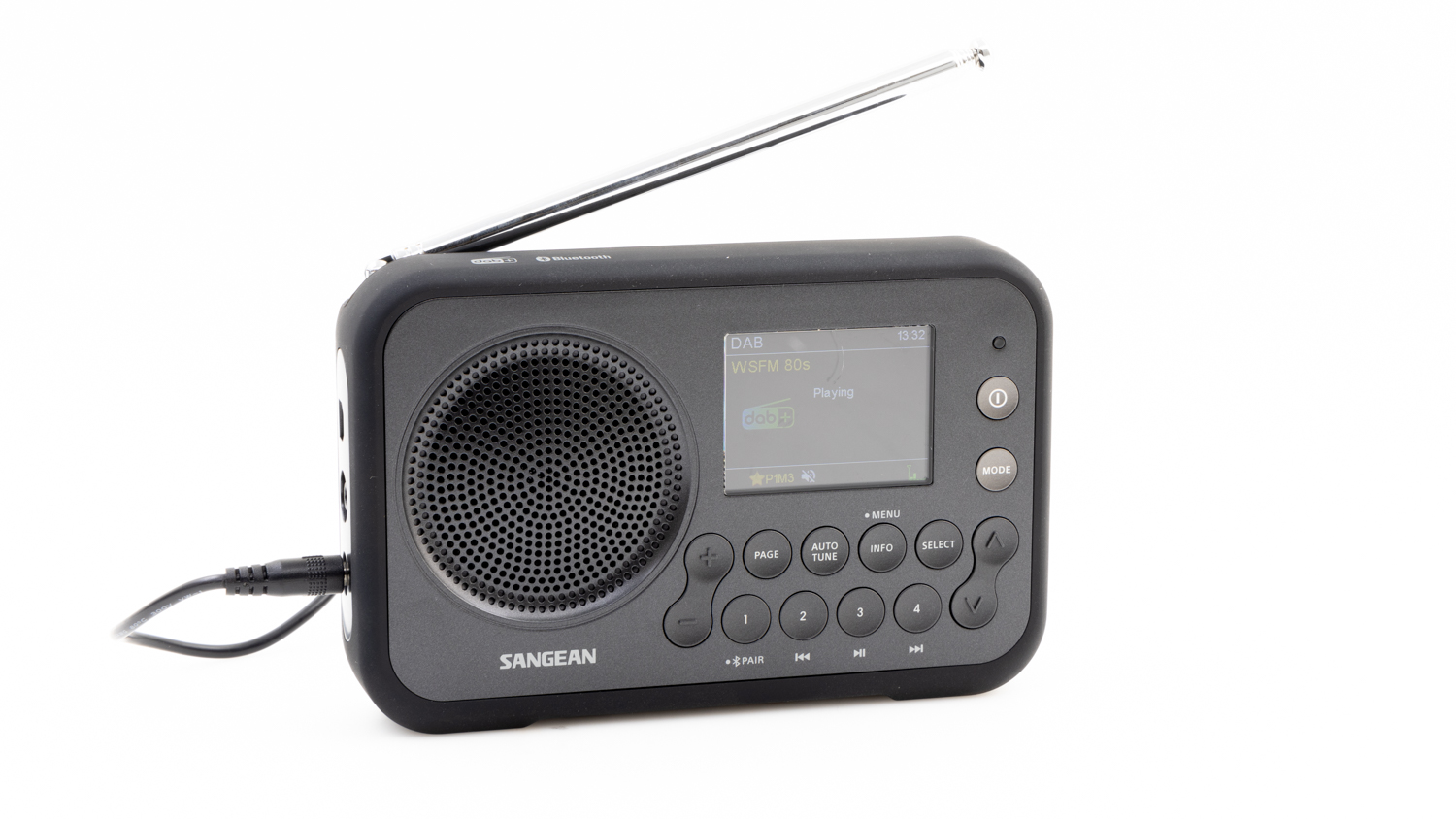 Sangean Dpr-76Btmb Dab+ / Fm-Rds / Bluetooth Digital Radio Sangean portable dab radio with large round speaker, color lcd, keypad, and extendable telescoping antenna.
