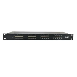 THOR 24-port rack-mount Ethernet switch, black metal front panel with three 8-port blocks and numbered ports.