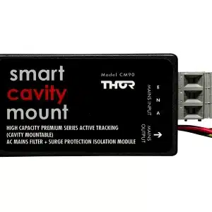 Thor CM90 smart cavity mount AC mains filter and surge protection isolation module with input and output connectors.