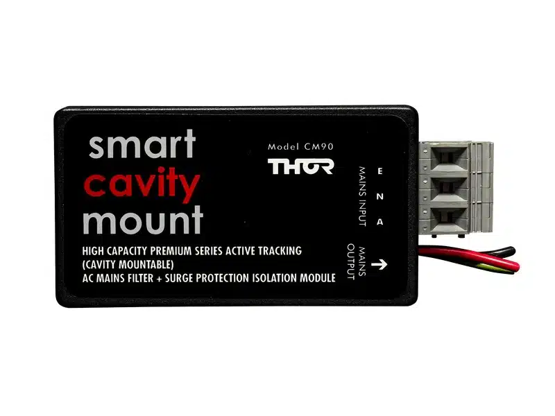 Thor Cm90 Thor cm90 smart cavity mount ac mains filter and surge protection isolation module with input and output connectors.