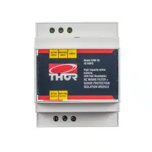 THOR DRM 95 20A DIN-rail mounted AC mains filter with surge protection isolation module.