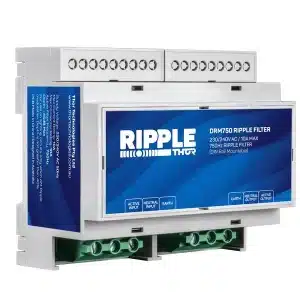 Ripple Thor DMR50 ripple filter DIN rail module with two green terminal blocks.