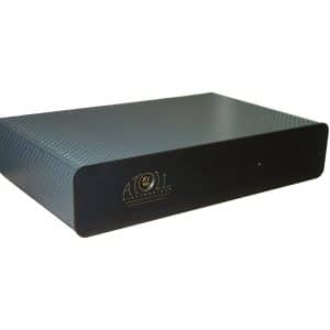 ATOLL AV 500 audio amplifier in a black metal enclosure with perforated sides and front logo.