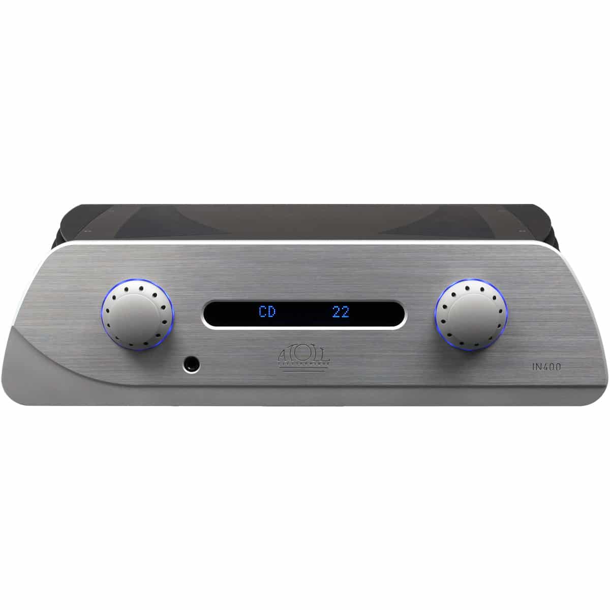 Atoll Electronique In400Se Atoll in400 stereo integrated amplifier with brushed aluminum front, two blue-ring knobs, and a center display showing cd 22.