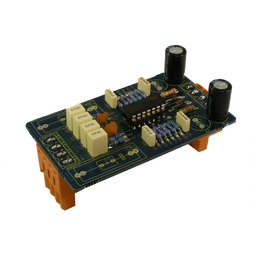Electronic control board module with multiple connectors and two large electrolytic capacitors on an orange plastic mounting.