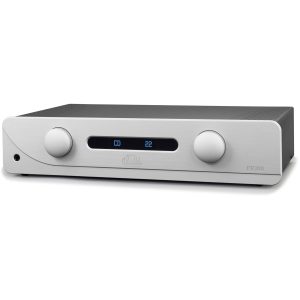 Atoll PR300 preamplifier with brushed aluminum front, two large knobs, and digital display showing CD input.