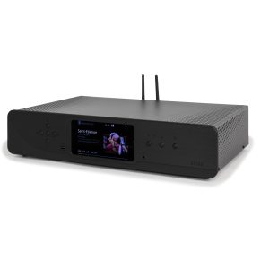 ST300 network music streamer with touchscreen display, two Wi-Fi antennas, and perforated side panels.