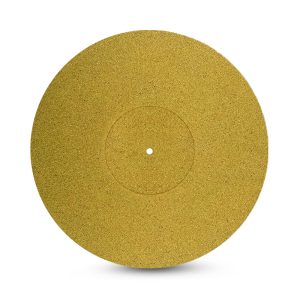 Gold-colored abrasive sanding disc with central mounting hole.