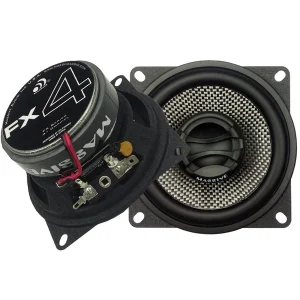 Massive Audio FX4 4-inch car speaker pair featuring a checkered cone design