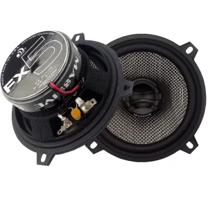 Massive Audio car speaker pair with woven cone and exposed magnet.