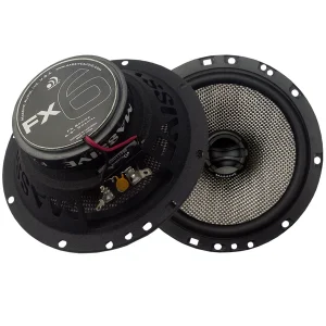 Pair of Massive Audio FX6 6-inch car speakers with black frames and woven cones.