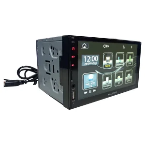 Massive Android 2-DIN car stereo head unit with touchscreen, USB, AUX input, and Bluetooth.