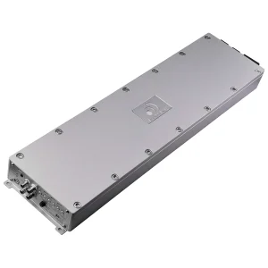 Silver rectangular metal enclosure with screw-fastened lid and multiple rear connectors, likely housing for an RF module.