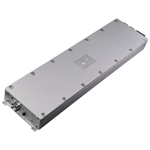 Massive Audio P8 Silver rectangular metal enclosure with screw-fastened lid and multiple rear connectors, likely housing for an rf module.
