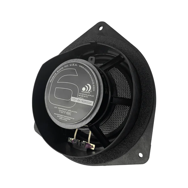 Massive Audio Toy6K Massive audio 6. 5-inch car speaker with exposed magnet, foam surround, and mounting frame.