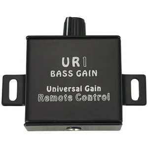 UR1 Bass Gain Universal Gain Remote Control, black rectangular device with side mounting flanges and a top control knob
