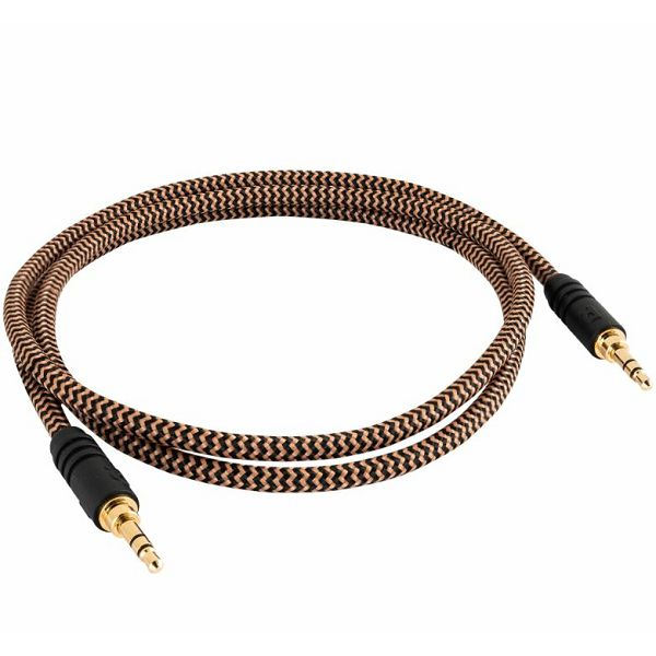 Proson Ar353515 Brown and black braided 3. 5mm audio cable with gold-plated connectors.