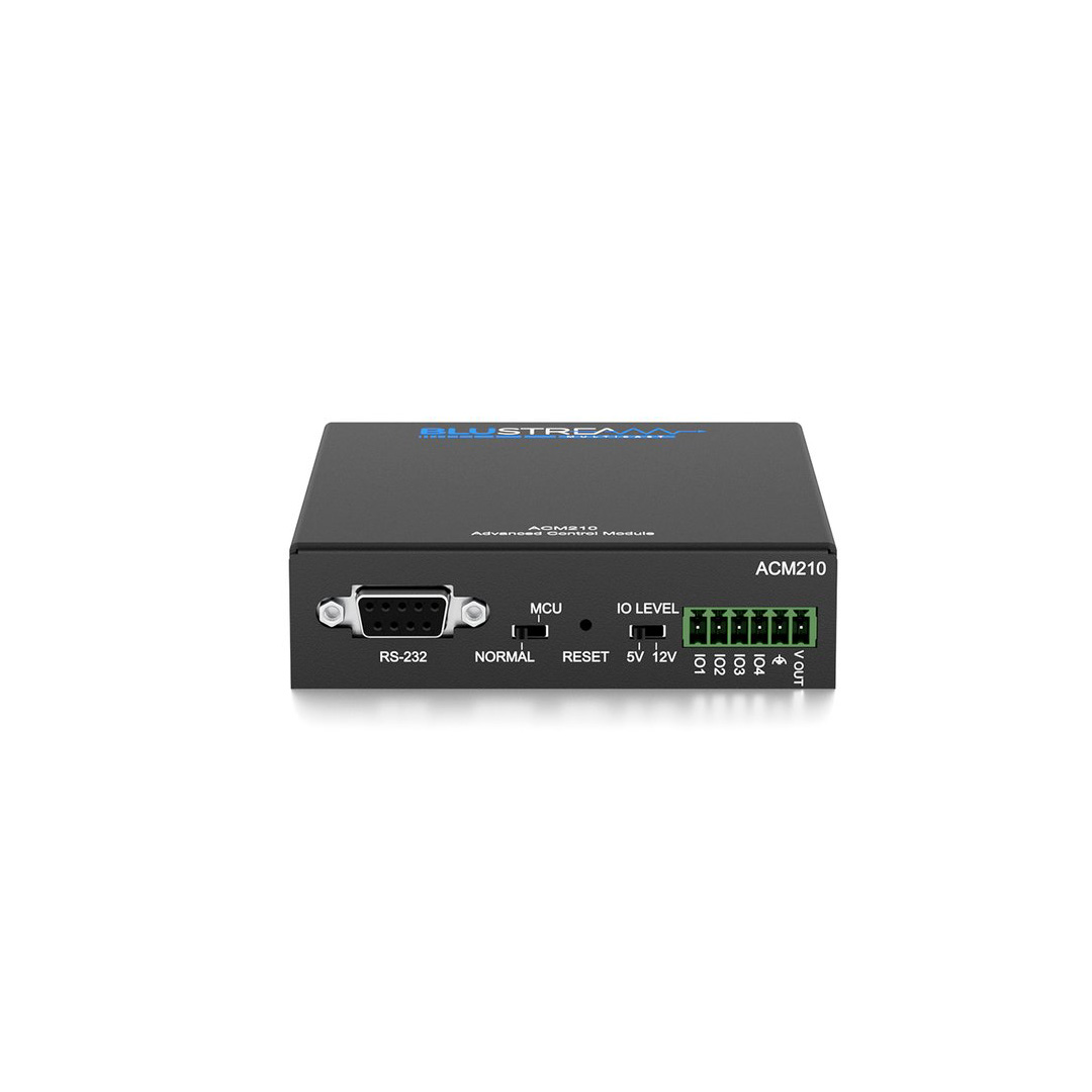 Blustream Acm210 Bluestream acm210 advanced serial module featuring rs-232 port, mcu normal switch, reset button, and eight green io screw terminals.
