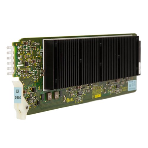 Asl D150 Industrial pcie graphics accelerator card with a large black heatsink on a green pcb.