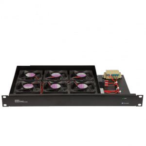2U rack-mount server chassis with six front cooling fans and an exposed control circuit board.