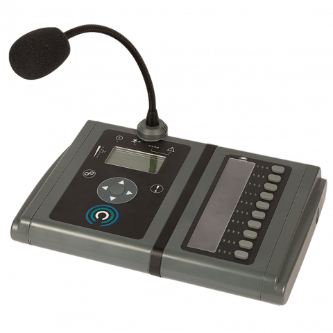 Asl Mps10-G0-An Desktop conference microphone with flexible gooseneck, lcd display, and multiple control buttons.