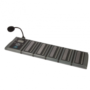 Six-slot modular conference microphone system with a gooseneck mic on a compact control unit.