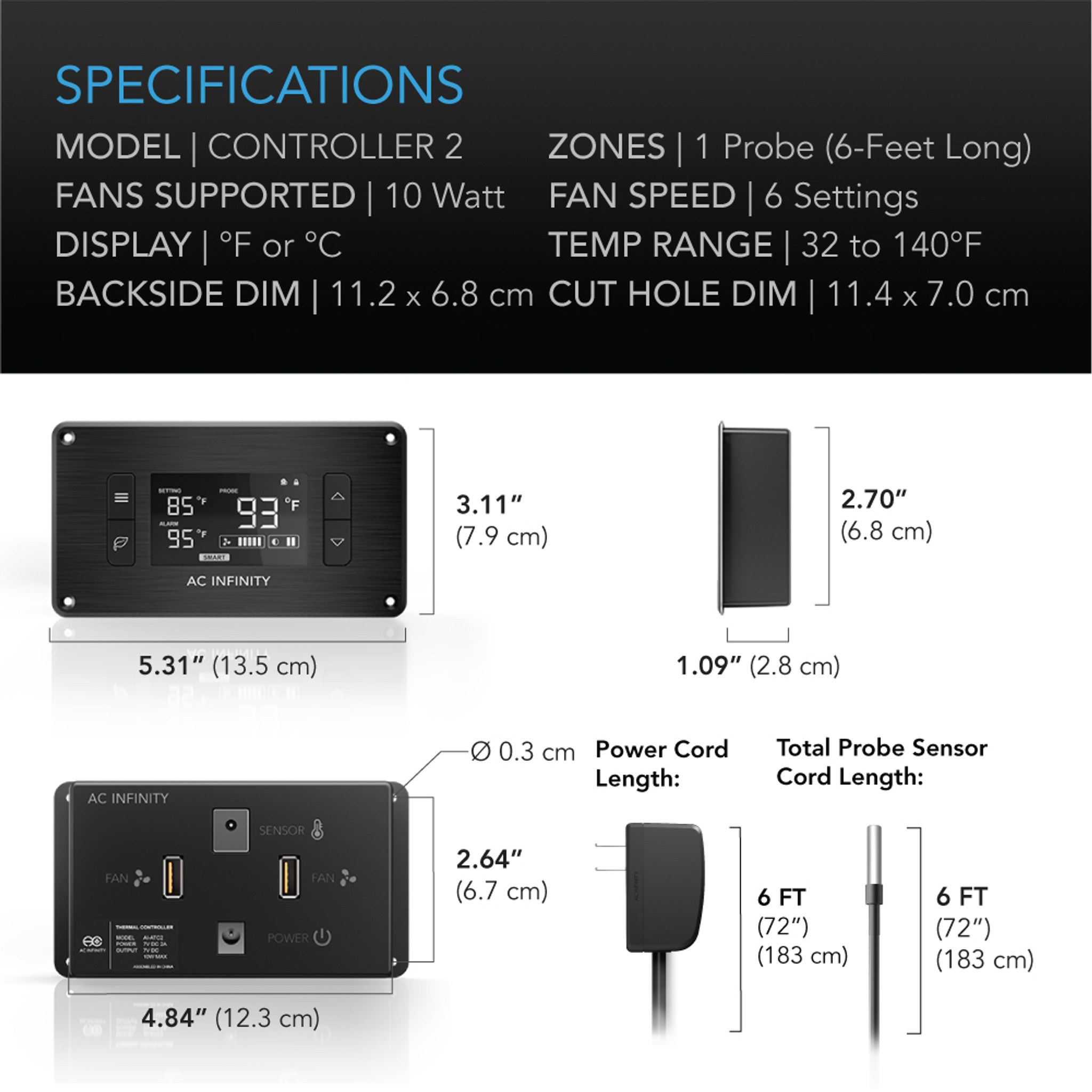 Ac Infinity Airplate T7 Ac infinity controller 2 digital temperature and fan controller with display panel