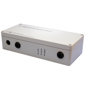 White rectangular electronic control module with three circular front-panel connectors and minimal labeling.