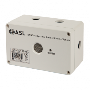 ASL DANS01 Dynamic Ambient Noise Sensor, white rectangular enclosure with front microphone grille and a power indicator.