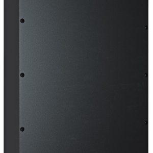 Black metal electrical enclosure with a screw-fastened front panel.