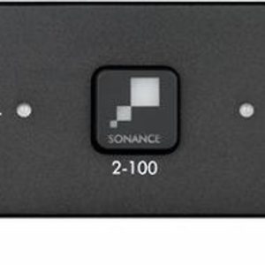 Sonance 2-100 stereo audio processor with central display, left/right indicators, and two front knobs