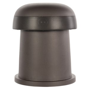 Bronze metal post with rounded cap, knurled band, mounted on a circular base.