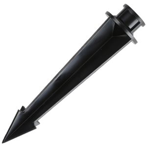 Black plastic ground stake with pointed tip and flanged top collar.