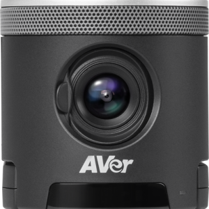 AVer conference camera with central lens, dark gray body and perforated top grille.