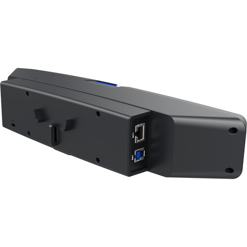 Aver Vb130 A black device enclosure with two usb 3. 0 ports on a recessed panel and side mounting latches.