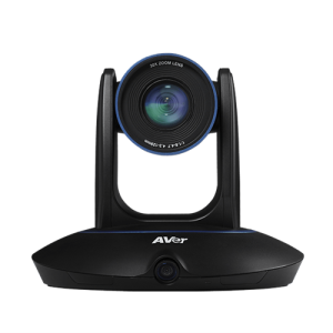 AVer PTZ video conference camera with 30x zoom lens mounted on a curved base.