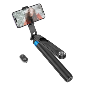 HOCO 3-axis smartphone gimbal selfie stick with blue accent and wireless remote.