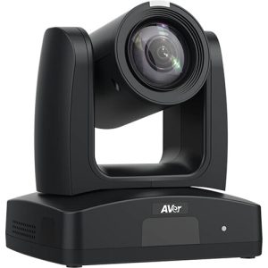 AVer PTZ video conference camera mounted on a black base with a large lens.
