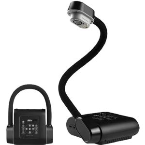 Black adjustable gooseneck LED lamp with a control panel and base station.