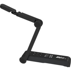 AVer adjustable desk lamp with articulated arm and control panel on base.