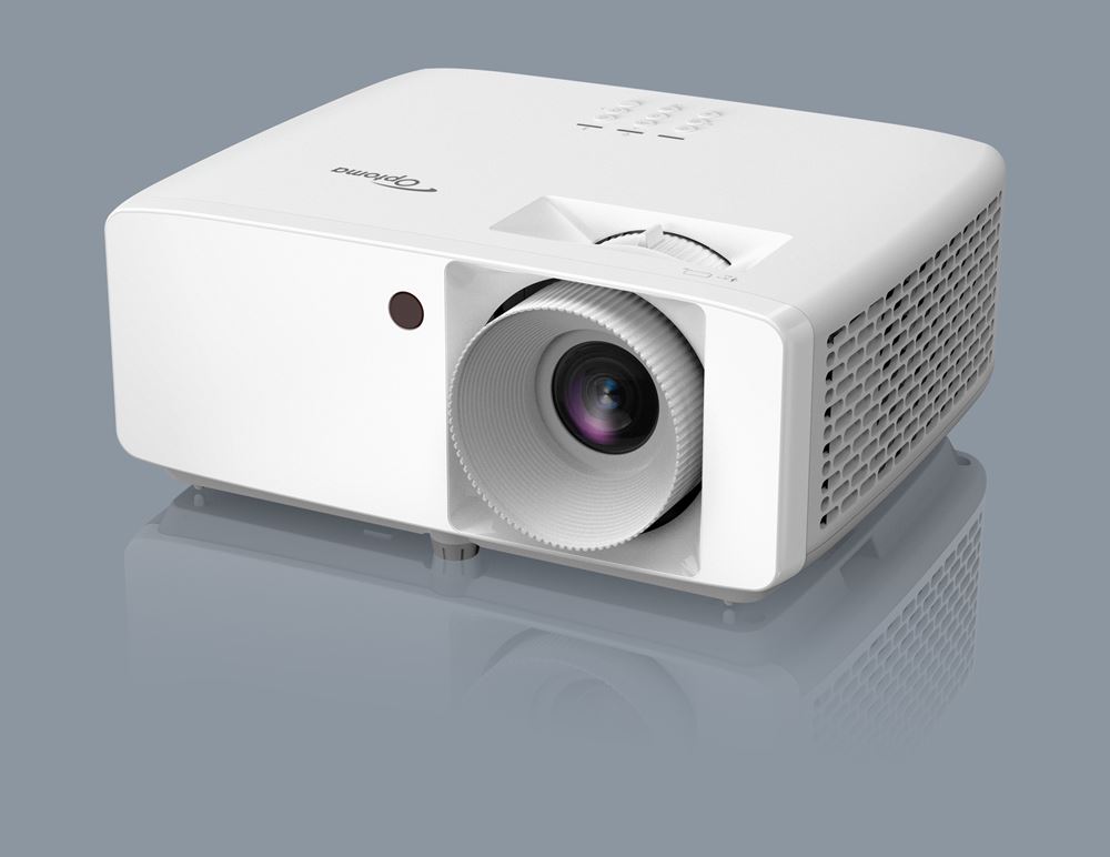 Optoma Zw350E White optoma projector with large front lens, side ventilation grilles, and desktop footprint.