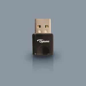 Optoma USB wireless receiver dongle with black glossy housing and USB-A connector.