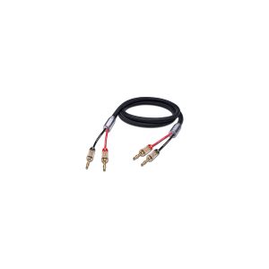 Dual RCA audio interconnect cable with gold-plated connectors and braided black jacket.