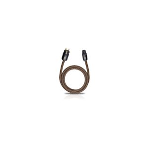 Braided brown audio cable with black cylindrical connectors on each end.