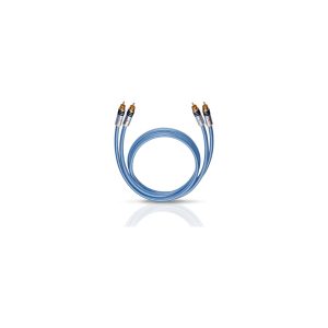Blue dual-RCA stereo audio cable with gold-plated connectors on both ends.