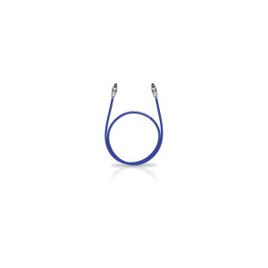 Blue cable with two small metal connectors at each end, arranged in a loose loop on a white background.